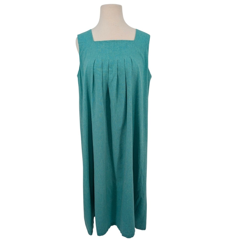Vintage Handmade Turquoise Tent Dress Maternity Shift Pleated Sleeveless